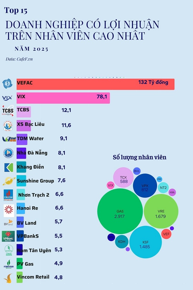 BV LAND LỌT TOP 15 DOANH NGHIỆP CÓ LỢI NHUẬN TRÊN MỖI NHÂN VIÊN CAO NHẤT THỊ TRƯỜNG